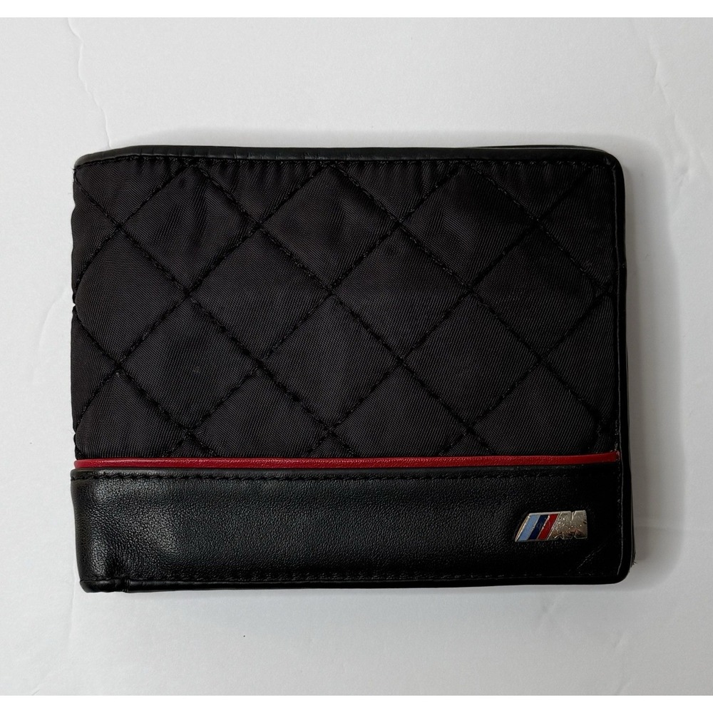 BMW M Series Quilted Nylon & Leather Bifold Wallet Black Car Lover Rare Dad